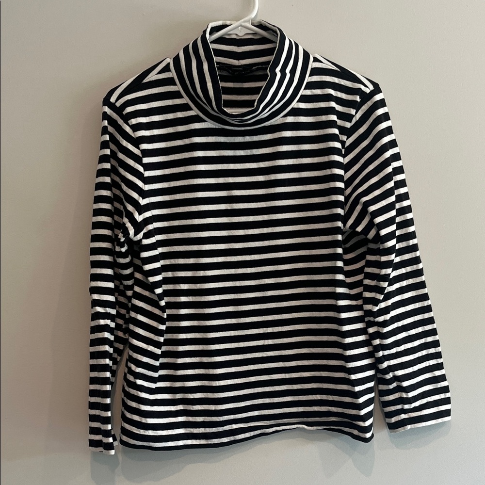 J. Crew Navy and White Striped Cowl Neck Sweater